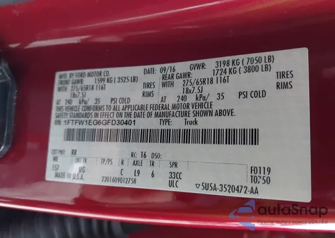 2016 Ford F-150 Xlt from USA, damaged, VIN 1FTFW1EG6GFD30401